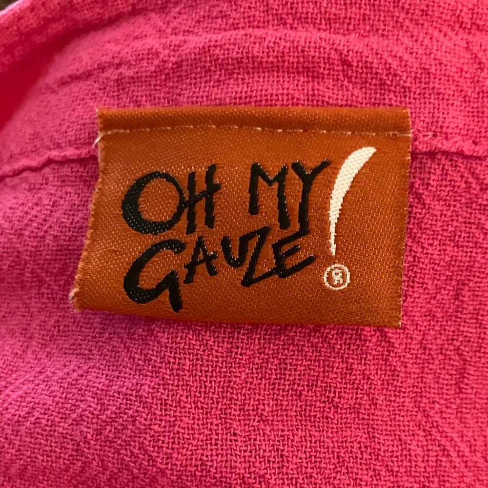 Oh My Gauze! Fuchsia M Button Down Shirt 3/4 Sleeve Vneck SideSlits Relaxed Fit - Picture 5 of 16